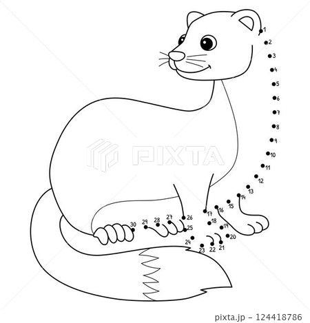 Dot to Dot Weasel Animal Isolated Coloring Page 124418786