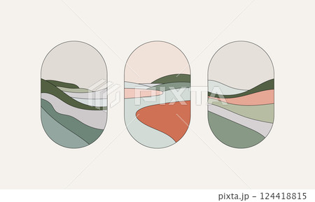 Modern Abstract Landscape Soft Color Vector. A collection of modern vector illustrations depicting abstract landscapes with soft colors and detailed organic forms. 124418815