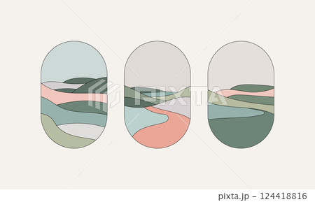 Modern Abstract Landscape Soft Color Vector. A collection of modern vector illustrations depicting abstract landscapes with soft colors and detailed organic forms. 124418816