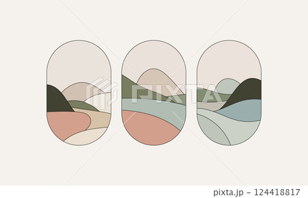 Modern Abstract Landscape Soft Color Vector. A collection of modern vector illustrations depicting abstract landscapes with soft colors and detailed organic forms. 124418817
