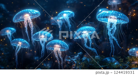 Jellyfish Swimming in Clear Ocean Waters 124419331