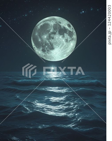 Moon in the dark sky over the sea 124420003