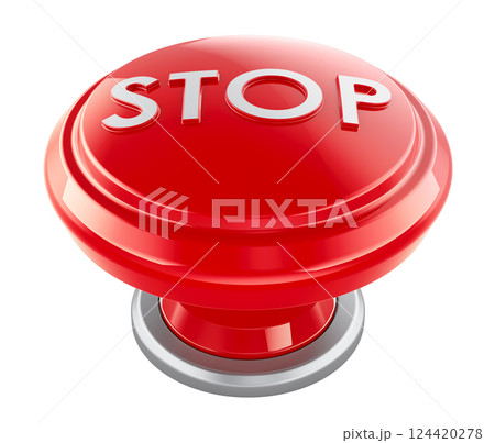 Stop red push button, 3D rendering Stop red push button, 3D rendering 124420278
