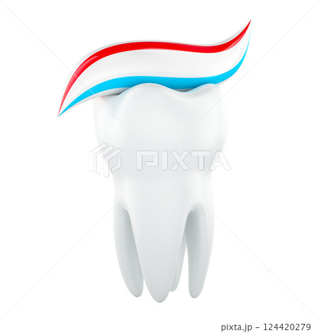 Tooth with toothpaste. 3D rendering 124420279