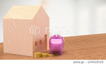 The Piggy Bank and House for Saving or earn concept 3d Rendering. The Piggy Bank and House for Saving or earn concept 3d Rendering. 124420520