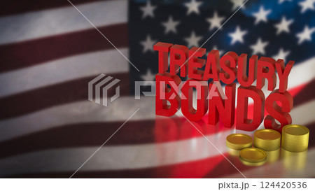 The Red treasury bond and gold coins for Business 3d Rendering. 124420536