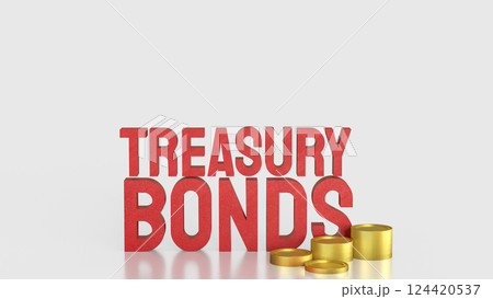 The Red treasury bond and gold coins for Business 3d Rendering. 124420537