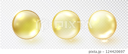 Gold oil bubble set isolated on transparent background	 124420697