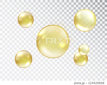 Gold bubbles on a transparent background Gold bubbles on a transparent background 124420698