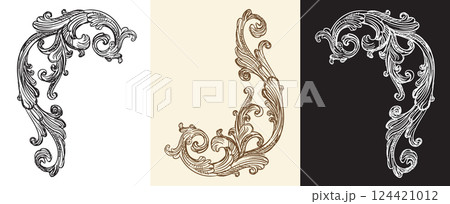 Colored set hand drawing baroque design element set vector Colored set hand drawing baroque design element set vector 124421012