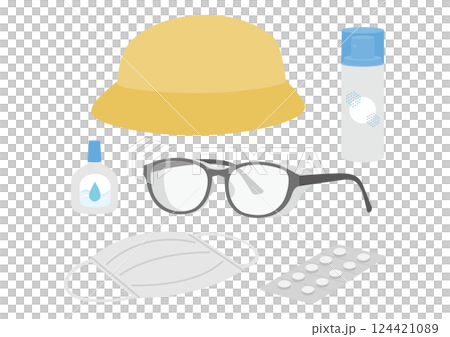花粉症対策用のグッズのイメージイラスト 花粉症対策用のグッズのイメージイラスト 124421089