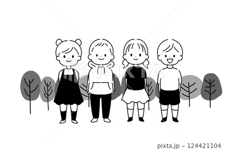 木の下で並ぶ子供たち 木の下で並ぶ子供たち 124421104