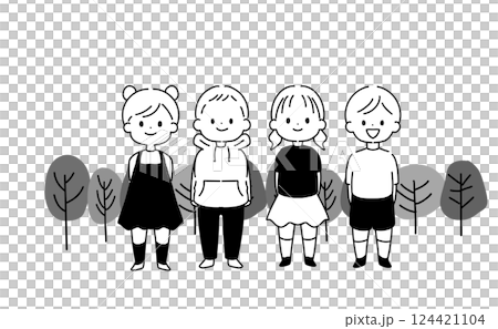 木の下で並ぶ子供たち 木の下で並ぶ子供たち 124421104