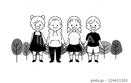 木の下で手を繋ぐ子供たち 木の下で手を繋ぐ子供たち 124421105