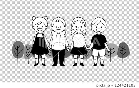 木の下で手を繋ぐ子供たち 木の下で手を繋ぐ子供たち 124421105