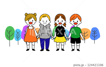 木の下で手を繋ぐ子供たち 木の下で手を繋ぐ子供たち 124421106