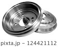 New car brake drums on white background 124421112
