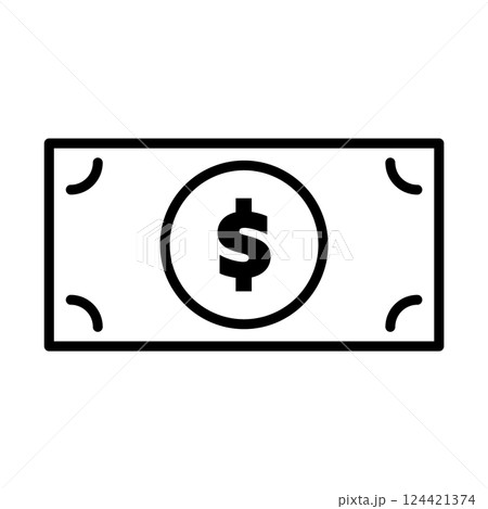 ドル紙幣のシンプルなモノクロアイコン 124421374