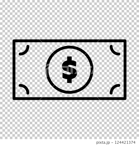 ドル紙幣のシンプルなモノクロアイコン 124421374