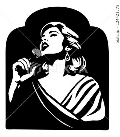 Singer. Vector black and white portrait of singing woman Singer. Vector black and white portrait of singing woman 124421378