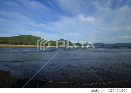 砂浜に打ち寄せる波 124421803