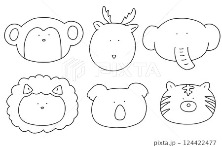 ゆるめシンプルな動物アイコンセット1 線画 ゆるめシンプルな動物アイコンセット1 線画 124422477