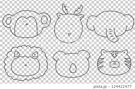 ゆるめシンプルな動物アイコンセット1 線画 ゆるめシンプルな動物アイコンセット1 線画 124422477