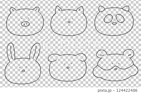ゆるめシンプルな動物アイコンセット2 線画 ゆるめシンプルな動物アイコンセット2 線画 124422486