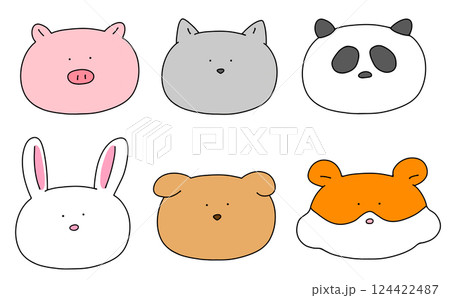 ゆるめシンプルな動物アイコンセット2　ベタ塗り 124422487