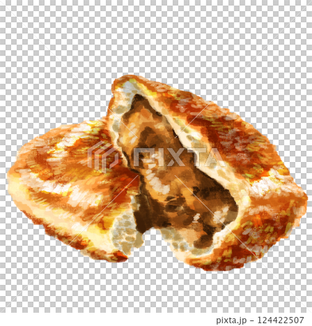 水彩で描いたカレーパン 124422507