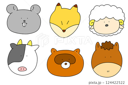 ゆるめシンプルな動物アイコンセット3　ベタ塗り 124422522