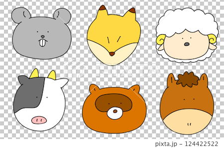 ゆるめシンプルな動物アイコンセット3　ベタ塗り 124422522