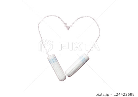 Feminine hygiene and menstruation, Tampons in a heart shape for feminine hygiene, isolated on white, PNG Feminine hygiene and menstruation, Tampons in a heart shape for feminine hygiene, isolated on white, PNG 124422699