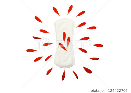 Feminine hygiene and menstruation, Feminine hygiene product with red droplets, isolated on white, PNG Feminine hygiene and menstruation, Feminine hygiene product with red droplets, isolated on white, PNG 124422705