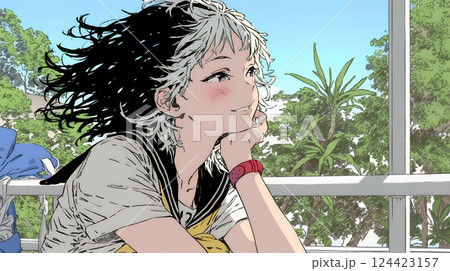 「ふーん、やるじゃない」と驚きと皮肉の混じった表情を見せる若い女性