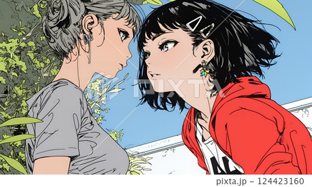 「ふーん、やるじゃない」と驚きと皮肉の混じった表情を見せる若い女性