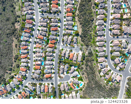 Aerial view houses in Scripps and Poway in San Diego, South California, USA 124423326