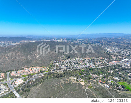 Aerial view houses in Scripps and Poway in San Diego, South California, USA Aerial view houses in Scripps and Poway in San Diego, South California, USA 124423338