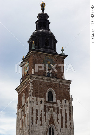 Krakow Town Hall Tower. Clock and Architecture Detail Krakow Town Hall Tower. Clock and Architecture Detail 124423448