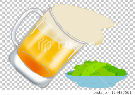 Spilling beer and edamame 124423561