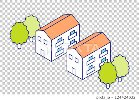 Isometric apartment. Illustration of two two-story houses side by side. 124424032