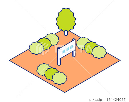 空き地が売却・販売されているイラスト。売り地・住宅地・分譲地・土地販売のアイソメトリックイラスト。 124424035