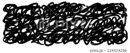 Black brush stroke scribbled texture. Hand drawn distressed grunge background for design template, banner, poster. Ink or paint doodled stroke wallpaper. Overlay pen scrawl backdrop. Vector 124424296