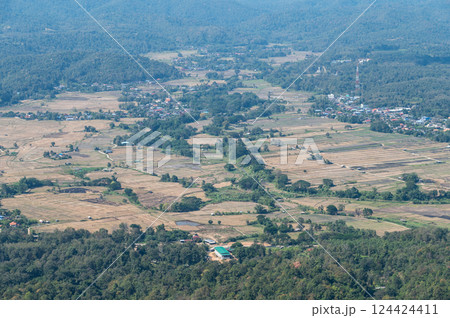 Scenery view of Mueang Pan district a peaceful district in Lampang province of Thailand. Scenery view of Mueang Pan district a peaceful district in Lampang province of Thailand. 124424411