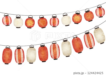 祭の提灯の水彩風ベクターイラスト、夏祭りのちょうちん 124424425