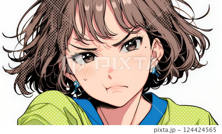 イライラした表情で口をとがらせて舌打ちをしている若い女性