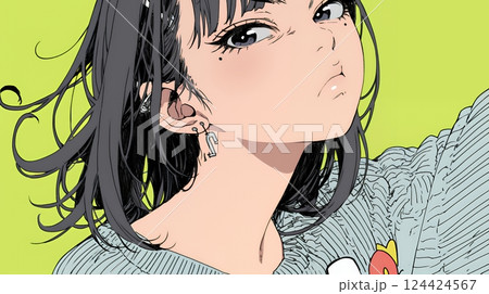 イライラした表情で口をとがらせて舌打ちをしている若い女性