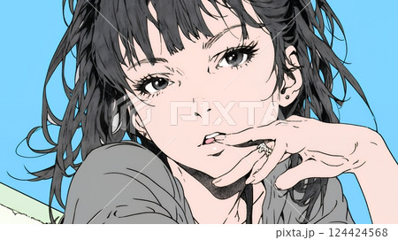 イライラした表情で口をとがらせて舌打ちをしている若い女性