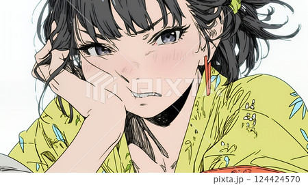 イライラした表情で口をとがらせて舌打ちをしている若い女性
