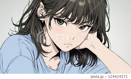 イライラした表情で口をとがらせて舌打ちをしている若い女性